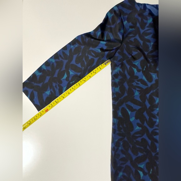 J Crew Navy Blue, Black and Green Floral Dress Three Quarter Sleeve sz 4 - Picture 5 of 7